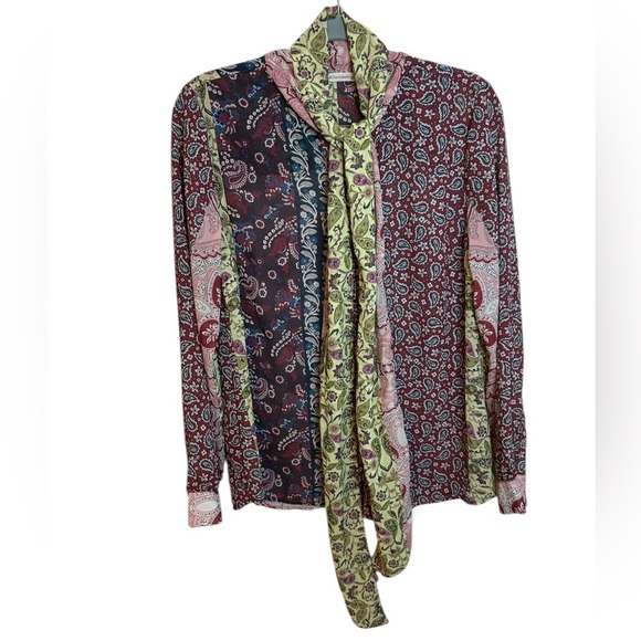 Soft Surroundings Langdon Paisley Print Tie Neck Blouse - Picture 2 of 6